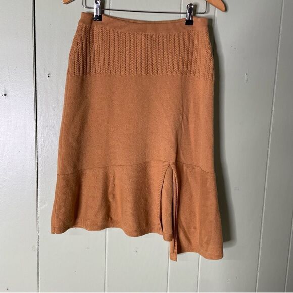 Barrie 100%‎ Cashmere Scotland Asymmetrical Tan Camel Knit Skirt Women’s Size M - Picture 1 of 9